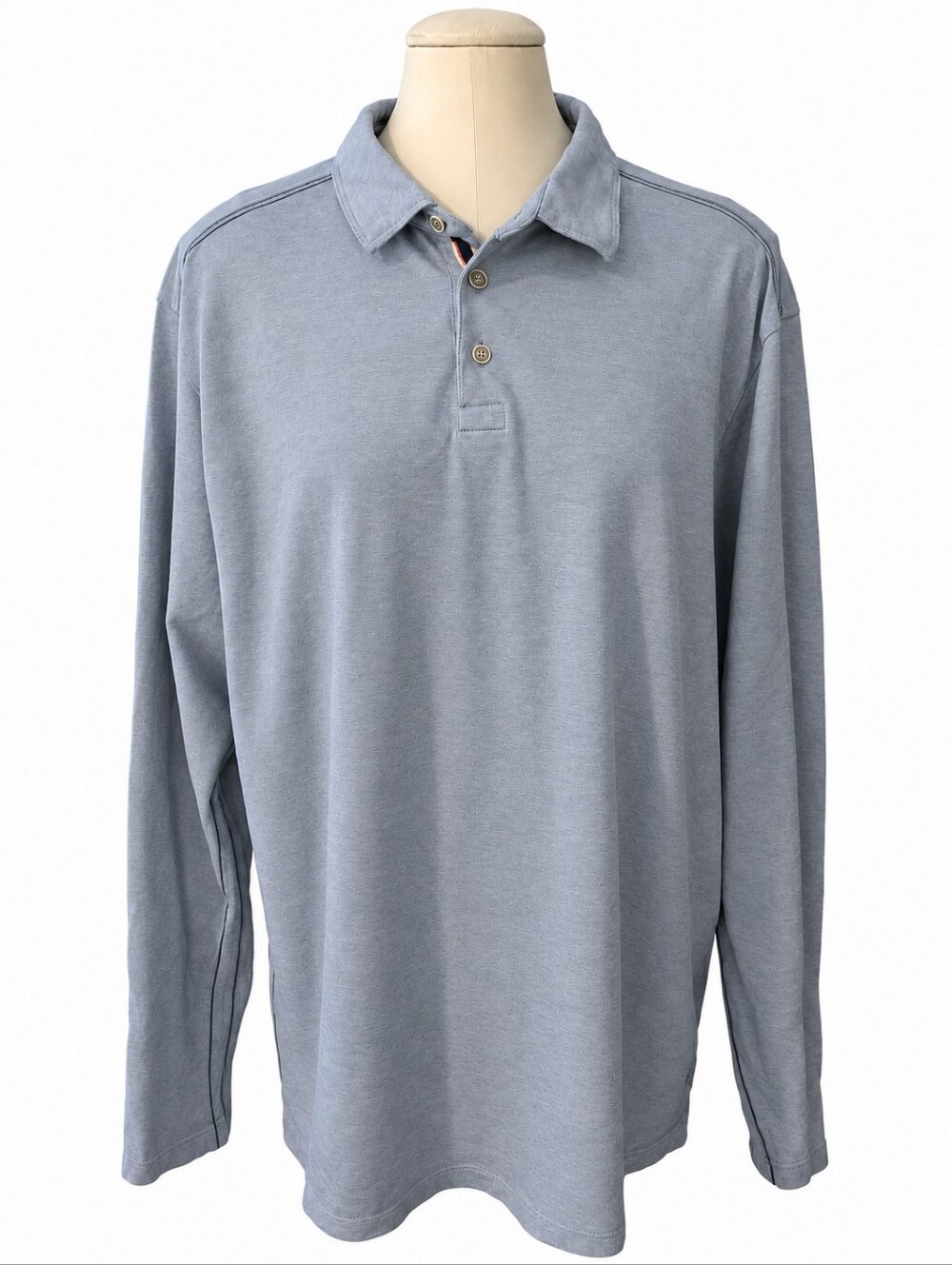 Tommy Bahama Men's XXL Blue Gray Long Sleeve Polo Shirt 100% Cotton